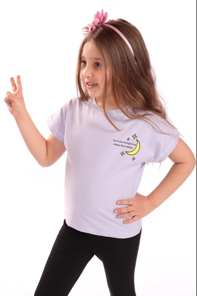 Toontoy Kız Çocuk Ay Yıldız Baskılı Tişört - 4
