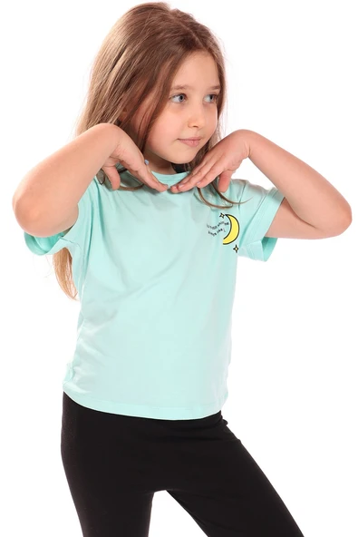 Toontoy Kız Çocuk Ay Yıldız Baskılı Tişört - 5