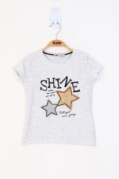 Kız Çocuk Baskılı Bisiklet Yaka Kısa Kollu Tişört - Resim 4