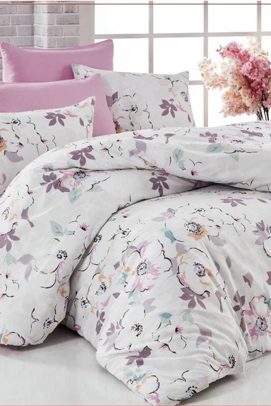 Çift Kişilik Nevresim Takımı Pamuklu Lavanta Baharı