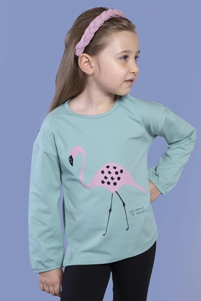 Toontoy Kız Çocuk Flamingo Baskılı Tişört ürün görseli 1