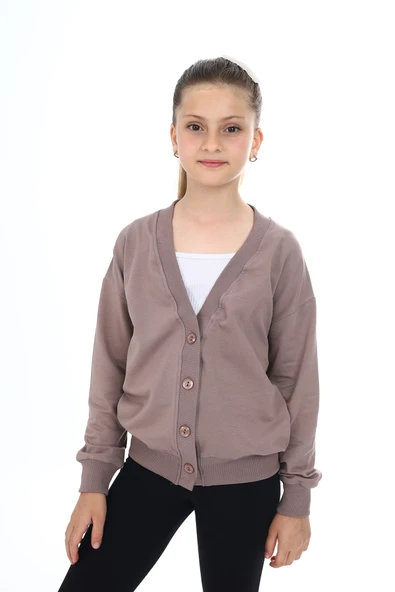 Toontoy Kız Çocuk V Yaka Düğmeli Düşük Omuz Örme Okul Hırkası - 2 İplik - 3