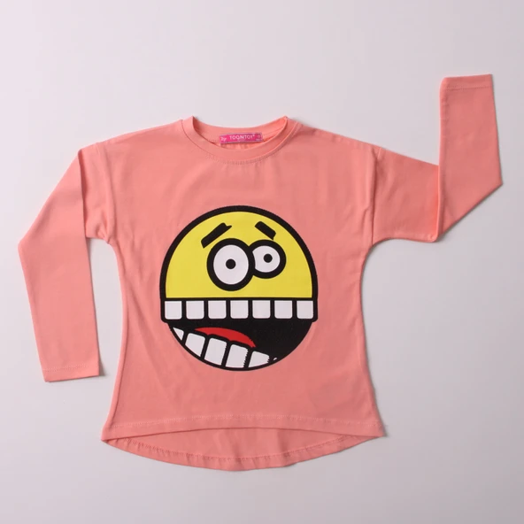 Toontoy Kız Çocuk Relax Fit Bisiklet Yaka Emoji Baskılı Sweatshirt - 31/1 penye - 5