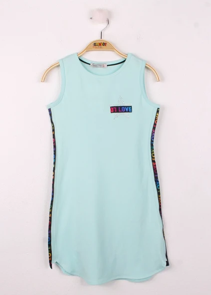 Toontoy Kız Çocuk Göğsü Yıldız Baskılı Sıfır Kol Elbise - Resim 2