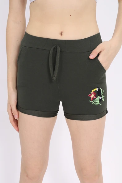 Kız Çocuk Paça Kuşlu Nakışlı Şort - Resim 5