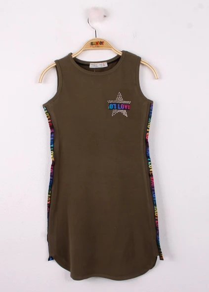 Toontoy Kız Çocuk Göğsü Yıldız Baskılı Sıfır Kol Elbise - Resim 11