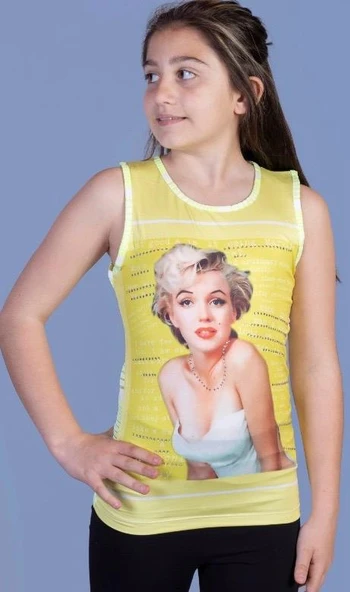 Toontoy Kız Çocuk Atlet Marliyn Monroe Baskılı Taş İşlemeli - Resim 2