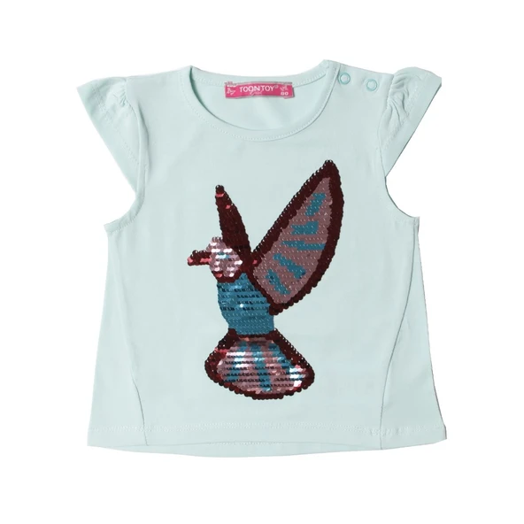 Toontoy Kız Bebek Tişört Pullu Kuş Baskı - 5