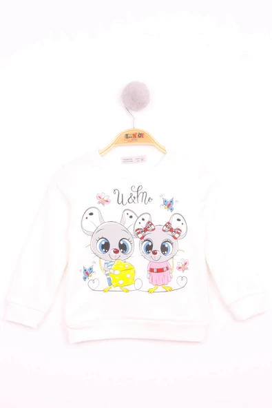 Toontoy Kız Çocuk Omuzdan Çıtçıtlı Fare Baskılı Sweatshirt - Resim 5