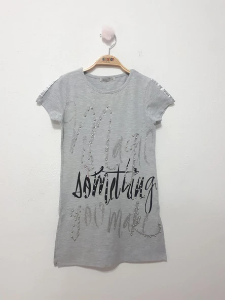 Toontoy Kız Çocuk Yazı inci Taşlı Elbise - Resim 7