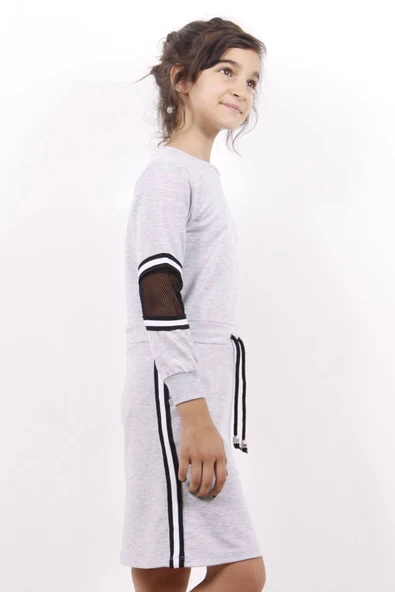 Toontoy Kız Çocuk Göğsü Armalı Şeritli Elbise - Resim 9