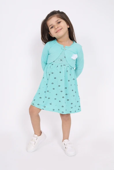 Toontoy Kız Çocuk Göğsü Çiçek Detaylı Elbise - 7