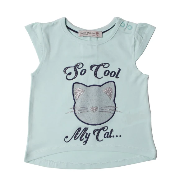 Toontoy Kız Bebek Simli Kedi Baskılı Tişört - 5