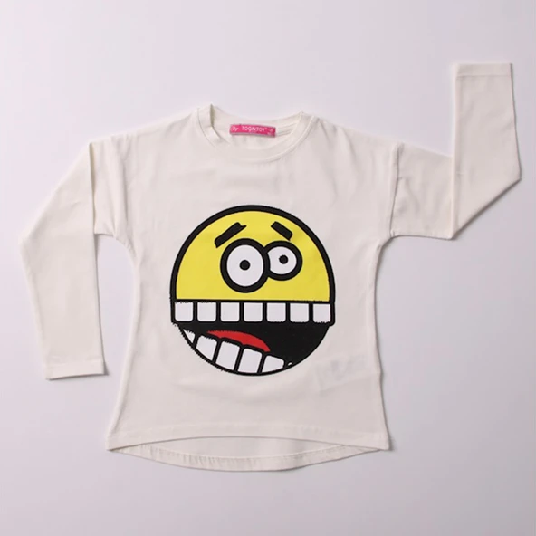 Toontoy Kız Çocuk Relax Fit Bisiklet Yaka Emoji Baskılı Sweatshirt - 31/1 penye - 7