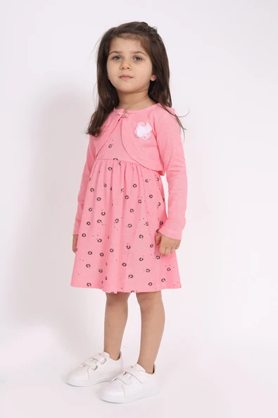 Toontoy Kız Çocuk Göğsü Çiçek Detaylı Elbise - 4