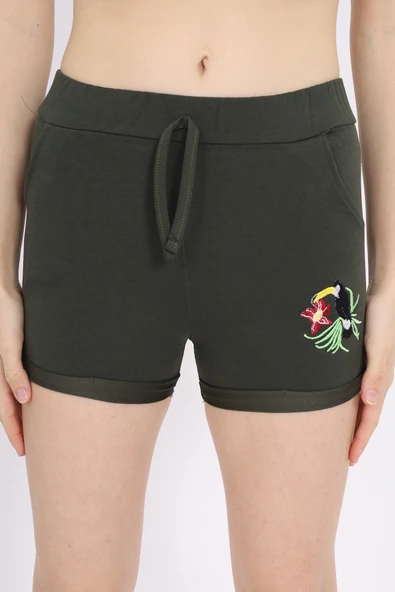 Kız Çocuk Paça Kuşlu Nakışlı Şort - Resim 10