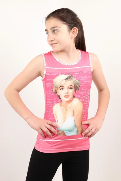 Toontoy Kız Çocuk Atlet Marliyn Monroe Baskılı Taş İşlemeli - Resim 7