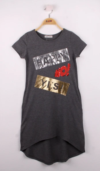 Toontoy Kız Çocuk Yes No Baskılı Elbise - 9