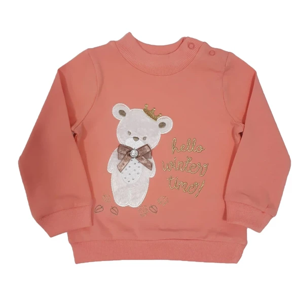 Toontoy Kız Bebek Ayıcık Nakışlı İnce Penye Tişört - 5