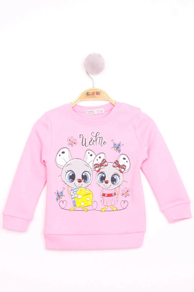 Toontoy Kız Çocuk Omuzdan Çıtçıtlı Fare Baskılı Sweatshirt - Resim 2