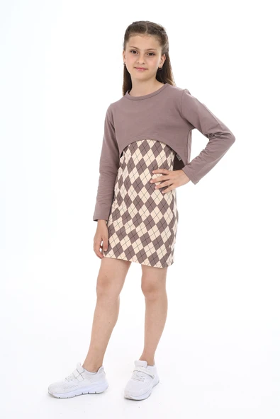 Toontoy Kız Çocuk 2li Takım Baskılı Elbise - Resim 9