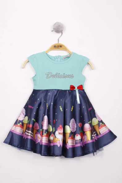 Toontoy Kız Bebek Dondurma Baskılı Elbise - 9