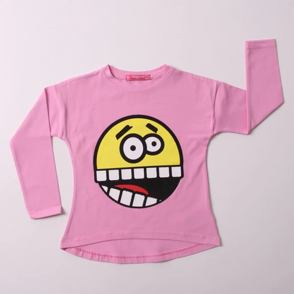 Toontoy Kız Çocuk Relax Fit Bisiklet Yaka Emoji Baskılı Sweatshirt - 31/1 penye - 3