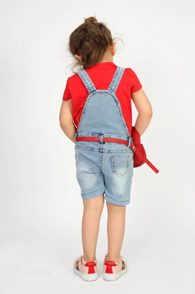 Kız Bebek Salopet Çantalı Gitar Nakışlı Kot - 3