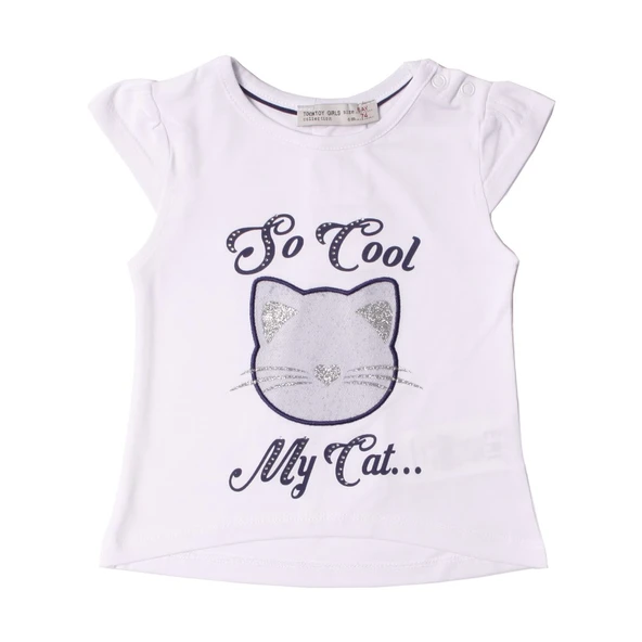Toontoy Kız Bebek Simli Kedi Baskılı Tişört - 2