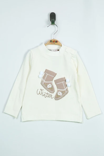 Toontoy Kız Bebek Ayakkabı Nakışlı Omuzdan Çıtçıtlı Tişört - 5