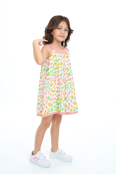 Toontoy Kız Çocuk Komple Renkli Baskılı Elbise - 4