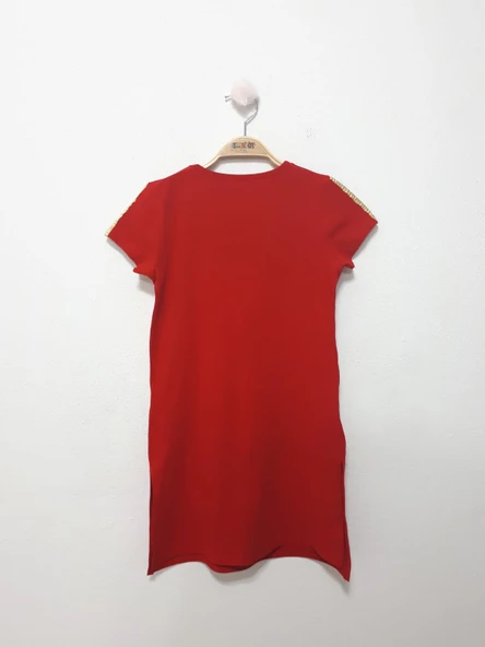 Toontoy Kız Çocuk Yazı inci Taşlı Elbise - Resim 4