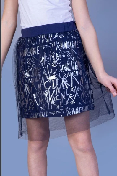 Toontoy Kız Çocuk Varak Baskılı Dantelli Etek - Resim 2