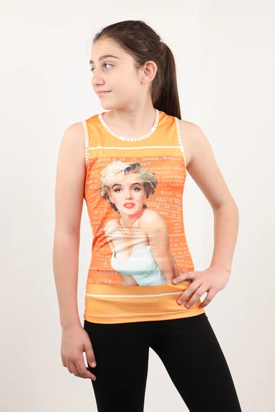 Toontoy Kız Çocuk Atlet Marliyn Monroe Baskılı Taş İşlemeli - Resim 4