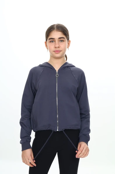 Toontoy Kız Çocuk Kapüşonlu Fermuarlı Reglan Kol Örme Hırka - Beli Ayarlanabilir Kordonlu & 2 İplik - 5