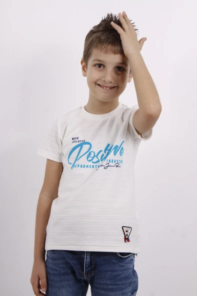 Toontoy Erkek Çocuk Flok Baskılı Örgülü Tişört - 6