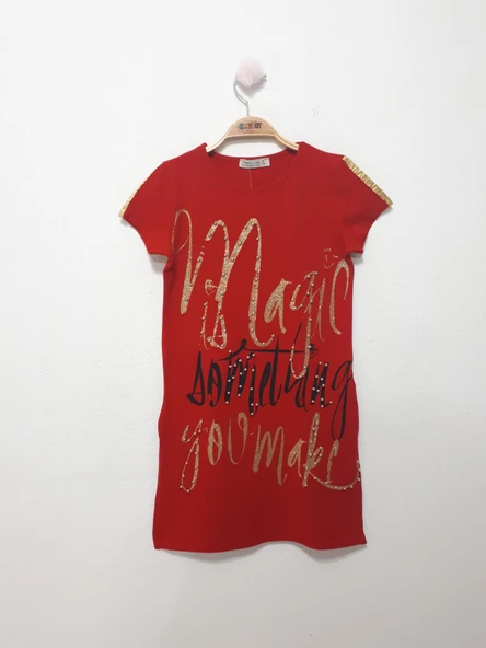 Toontoy Kız Çocuk Yazı inci Taşlı Elbise - Resim 3