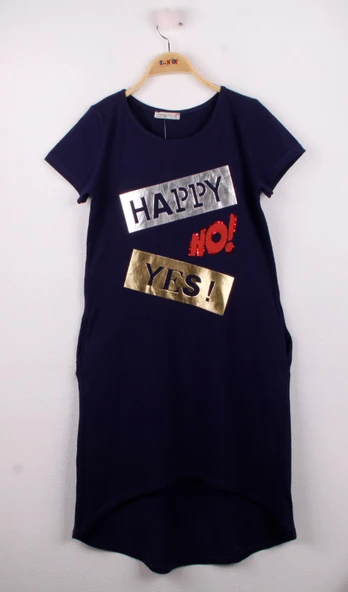 Toontoy Kız Çocuk Yes No Baskılı Elbise - 8