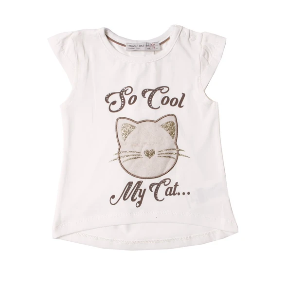 Toontoy Kız Bebek Simli Kedi Baskılı Tişört - 6