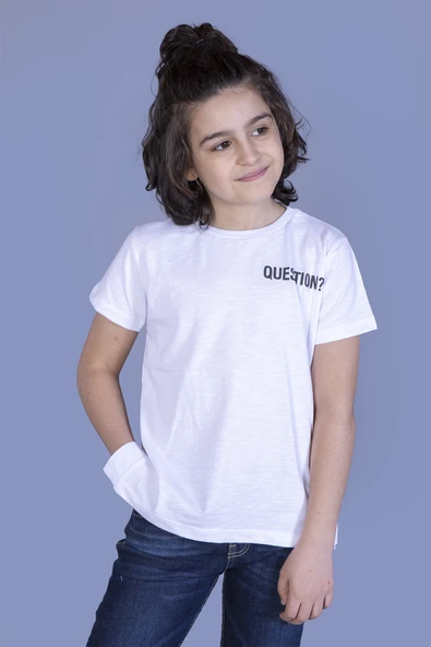 Toontoy Erkek Çocuk Yanları Yırtmaç Detaylı Questıon Baskılı Tişört - 11