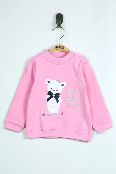 Toontoy Kız Bebek Ayıcık Nakışlı İnce Penye Tişört