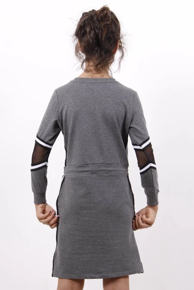 Toontoy Kız Çocuk Göğsü Armalı Şeritli Elbise - Resim 2