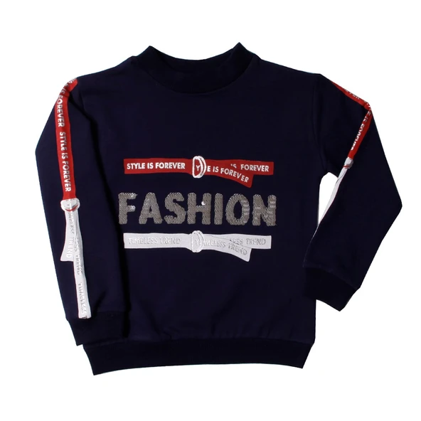 Toontoy Kız Çocuk Sweatshirt Kollari Şeritli Pullu Fashion Nakış - 4