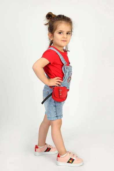 Kız Bebek Salopet Çantalı Gitar Nakışlı Kot - 4