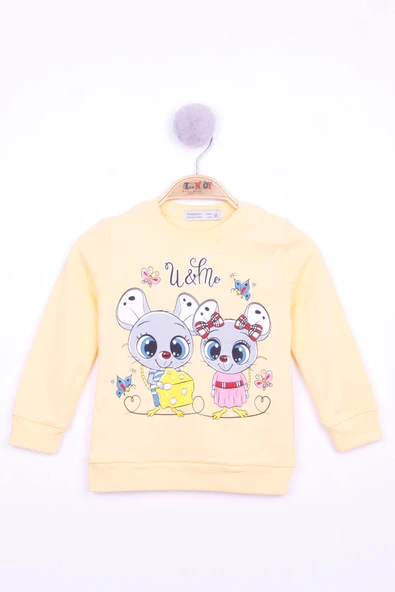 Toontoy Kız Çocuk Omuzdan Çıtçıtlı Fare Baskılı Sweatshirt - Resim 3