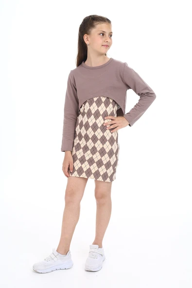 Toontoy Kız Çocuk 2li Takım Baskılı Elbise - Resim 10