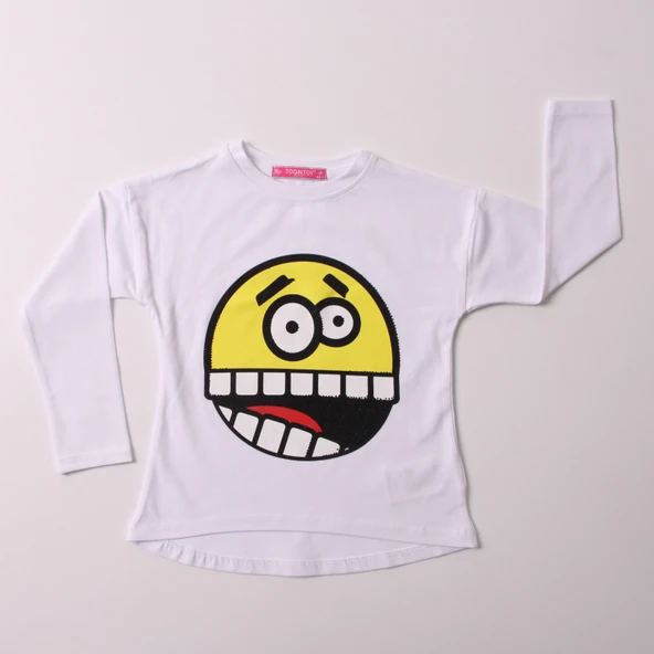 Toontoy Kız Çocuk Relax Fit Bisiklet Yaka Emoji Baskılı Sweatshirt - 31/1 penye
