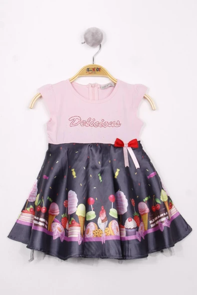 Toontoy Kız Bebek Dondurma Baskılı Elbise - 10