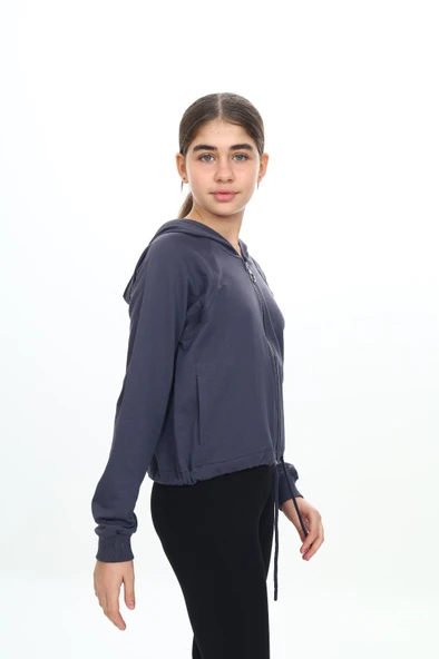 Toontoy Kız Çocuk Kapüşonlu Fermuarlı Reglan Kol Örme Hırka - Beli Ayarlanabilir Kordonlu & 2 İplik - 6