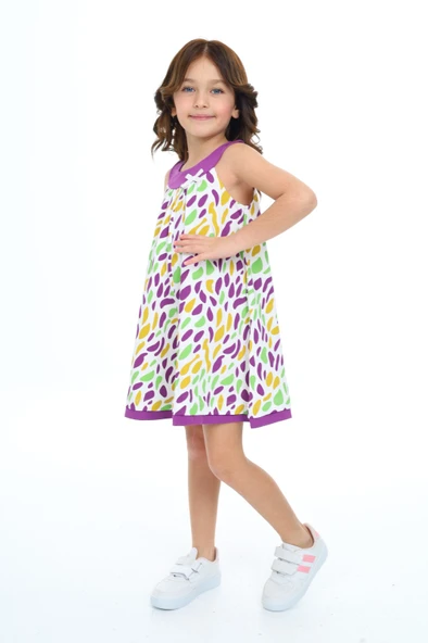 Toontoy Kız Çocuk Komple Renkli Baskılı Elbise - 12